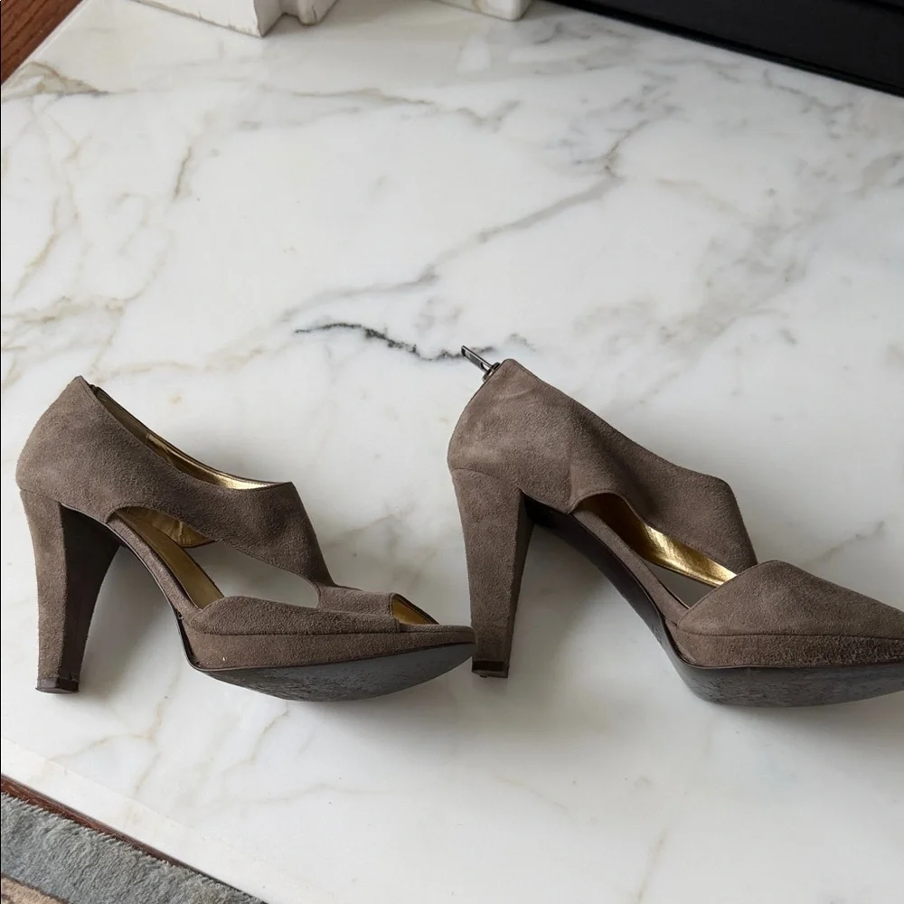 J. Crew Taupe Suede Open-Toe Heels - Picture 3 of 8